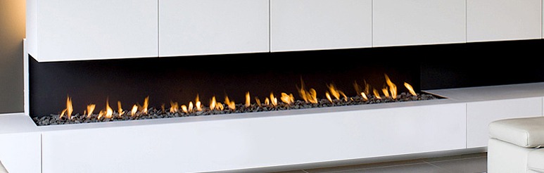 BB Fires BB-1200 white cabinetry install, lit