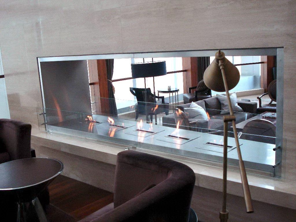 Grand Hyatt Shenzhen 38F Lounge — BB-280 fireplace as room divider between seating and dining areas