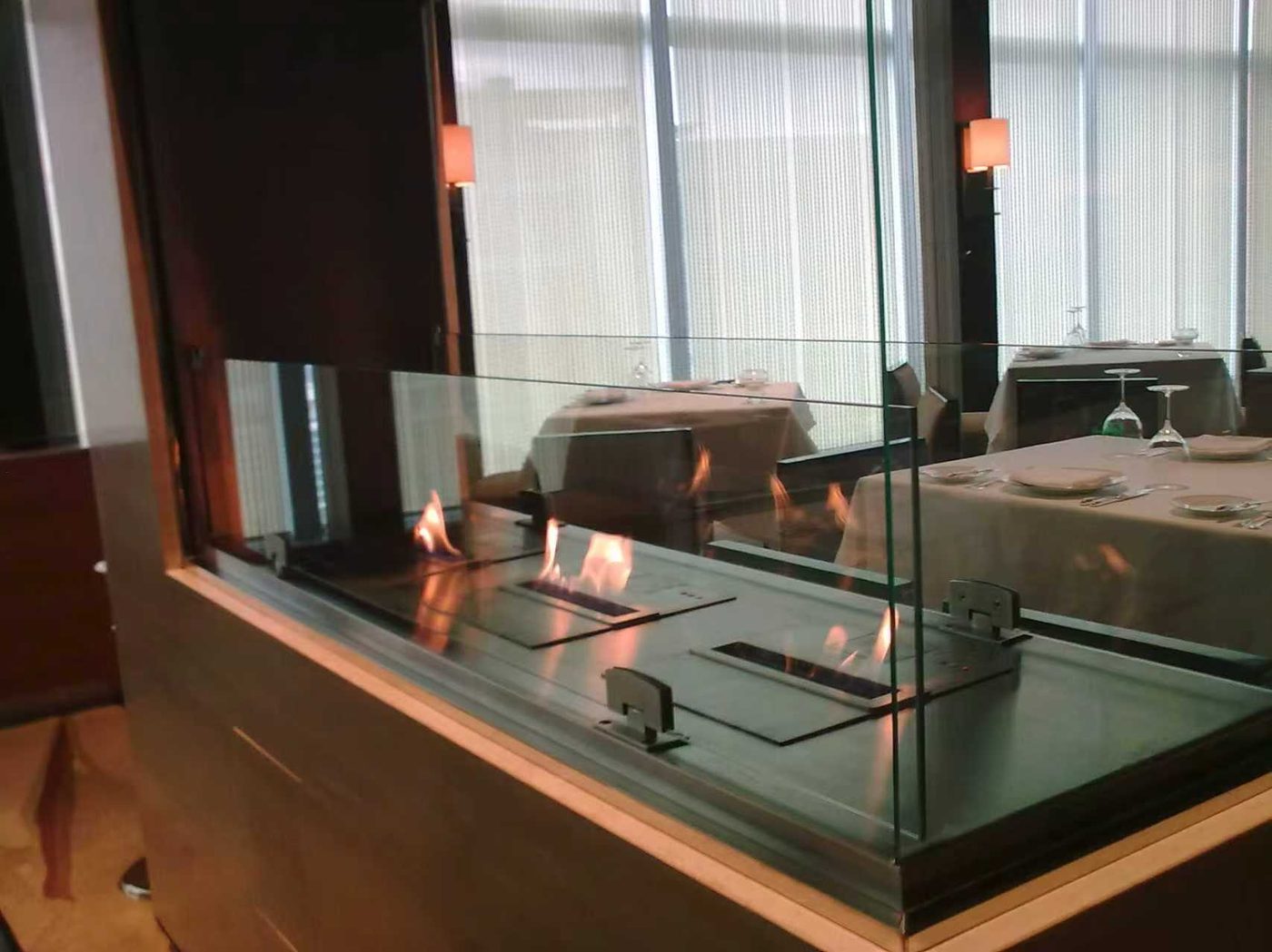 Grand Hyatt Shenzhen 37F Italian Restaurant — BB-280 linear smart bioethanol fireplace with multiple burners lit